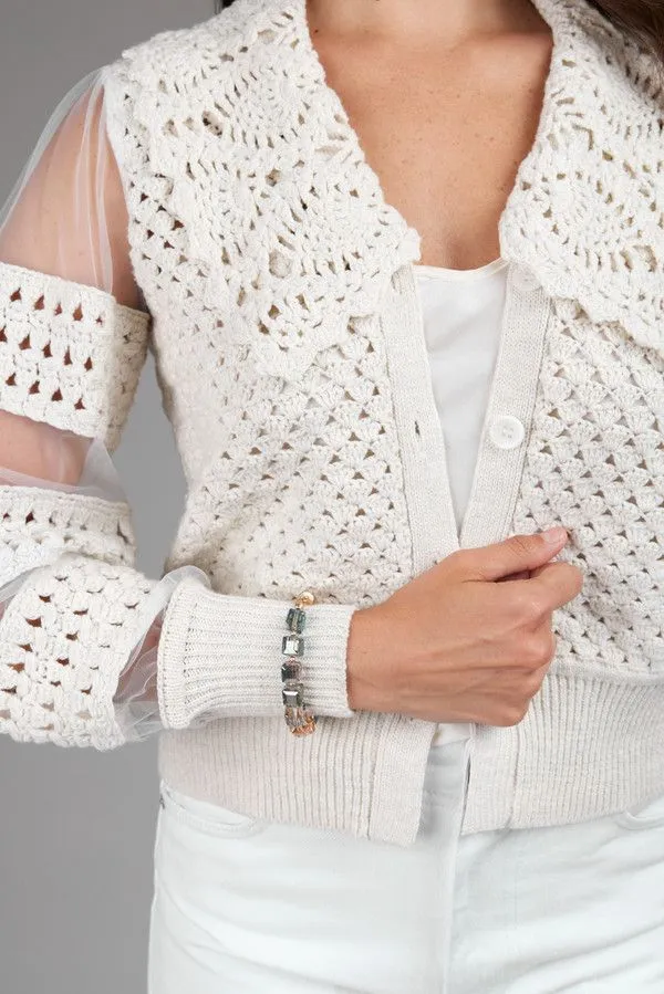 Hand Crochet Sheer Button Cardigan