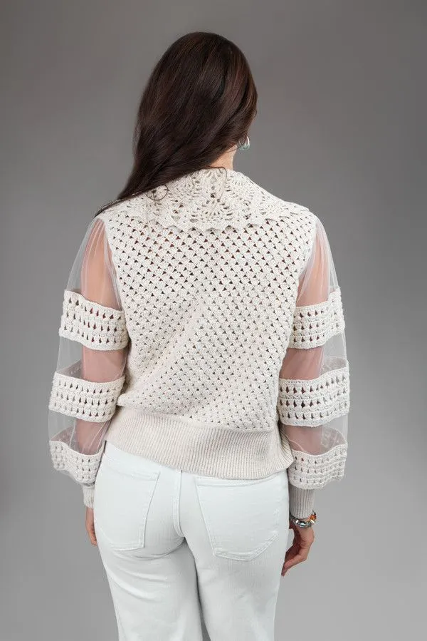 Hand Crochet Sheer Button Cardigan