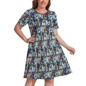 Haunted Mansion Favorites Women's Round Neck Plus Size Dress With Pockets