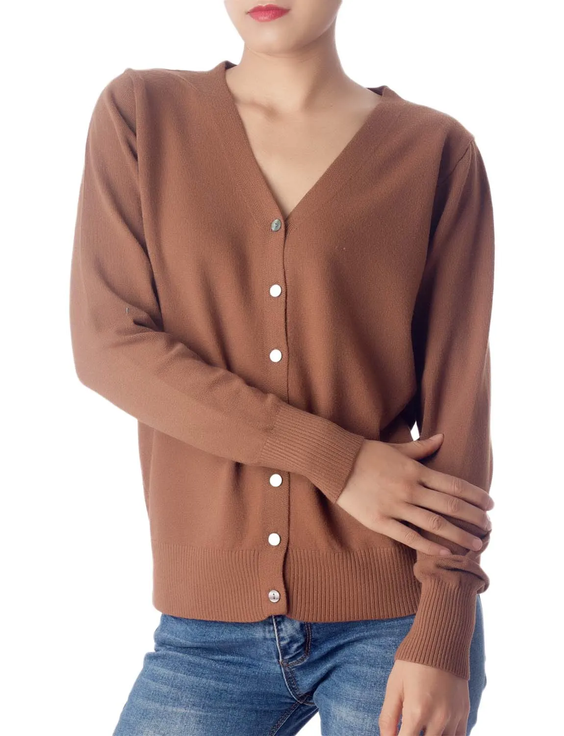 iB-iP Women's Fashion Button V-neck Sweater Ladys Lightweight Cardigan