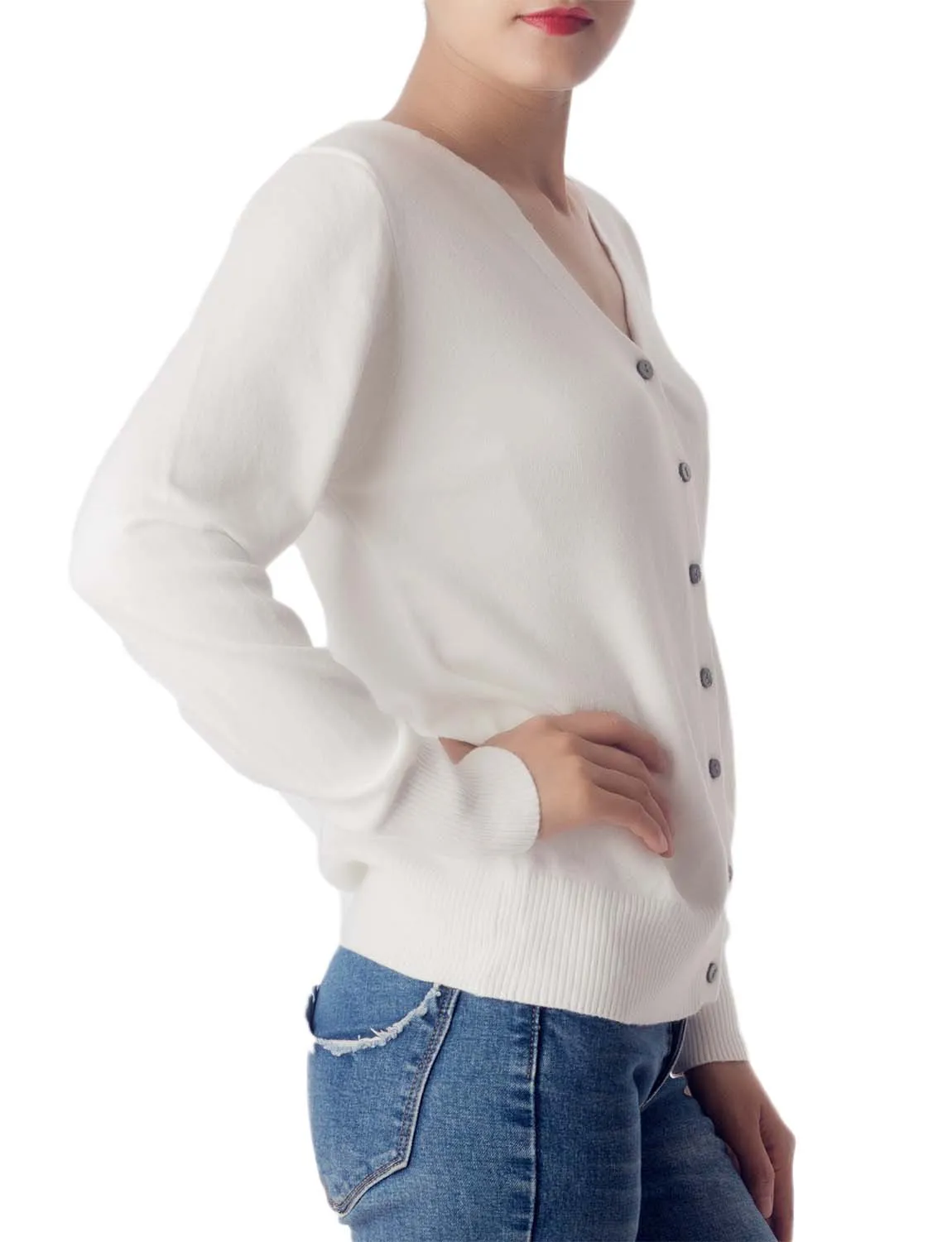 iB-iP Women's Fashion Button V-neck Sweater Ladys Lightweight Cardigan