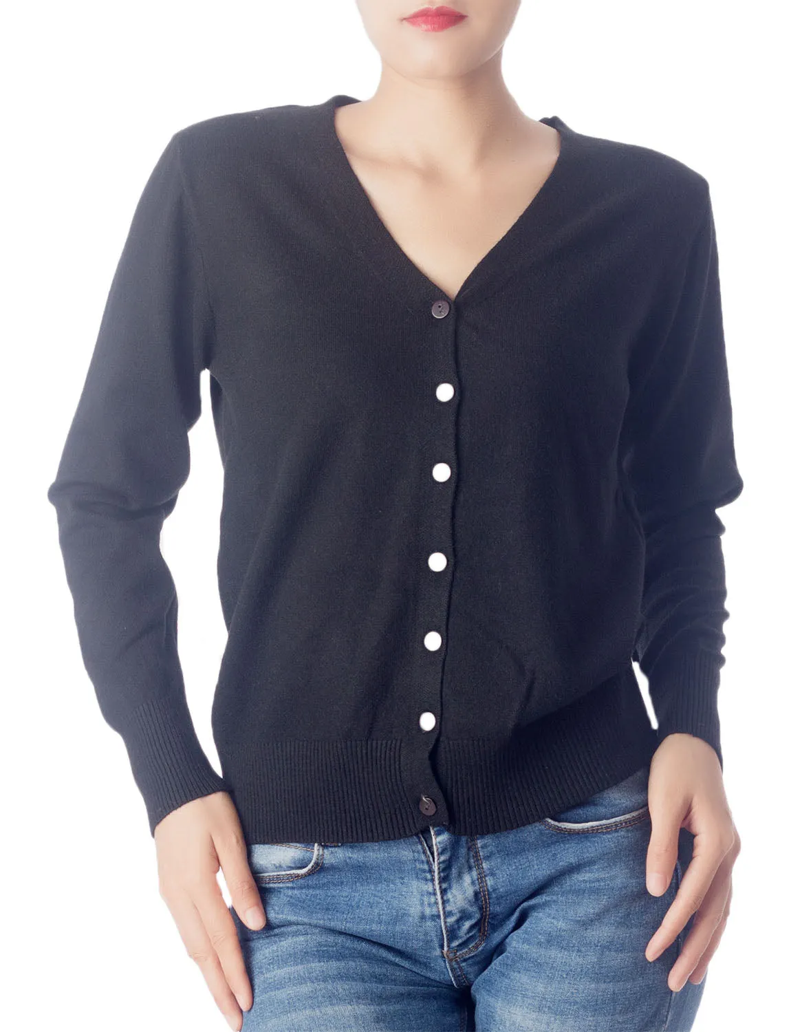 iB-iP Women's Fashion Button V-neck Sweater Ladys Lightweight Cardigan