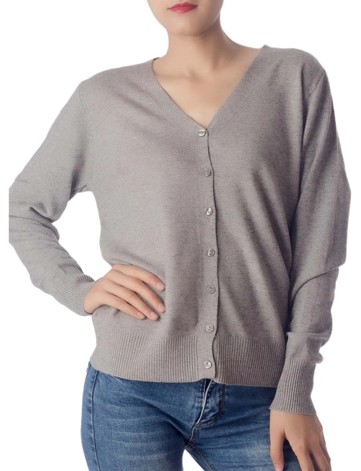 iB-iP Women's Fashion Button V-neck Sweater Ladys Lightweight Cardigan