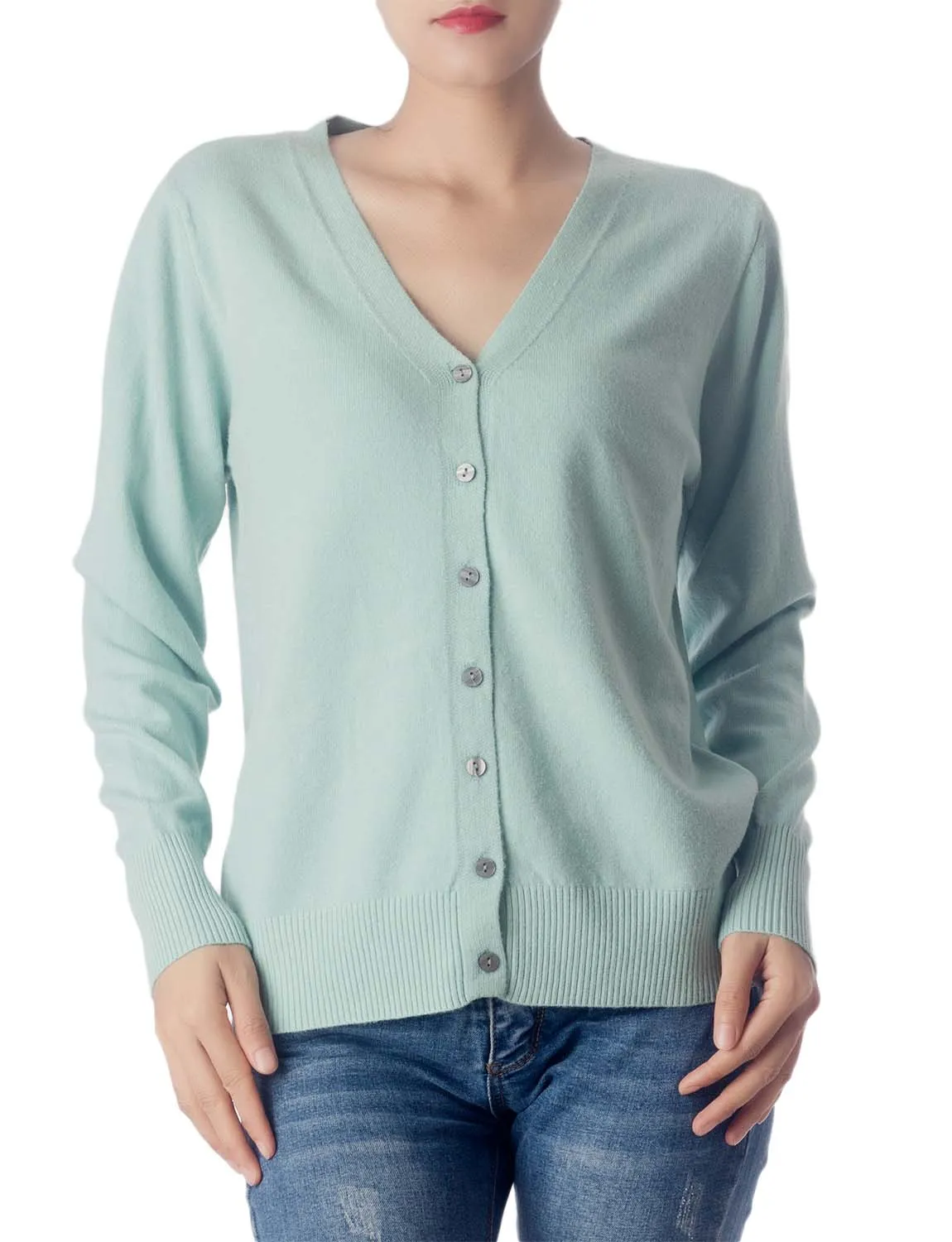 iB-iP Women's Fashion Button V-neck Sweater Ladys Lightweight Cardigan