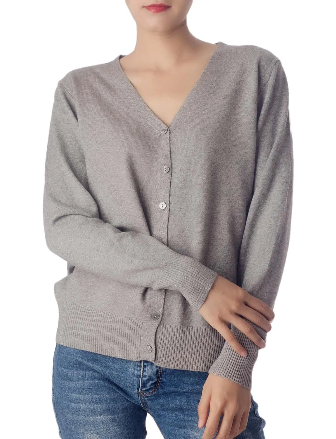 iB-iP Women's Fashion Button V-neck Sweater Ladys Lightweight Cardigan