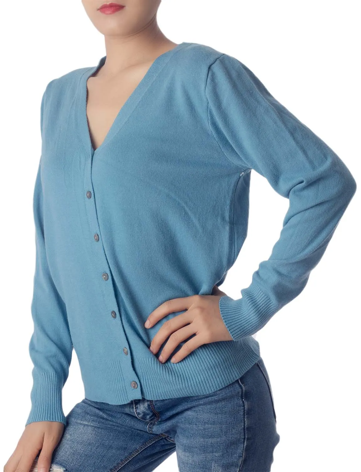 iB-iP Women's Fashion Button V-neck Sweater Ladys Lightweight Cardigan