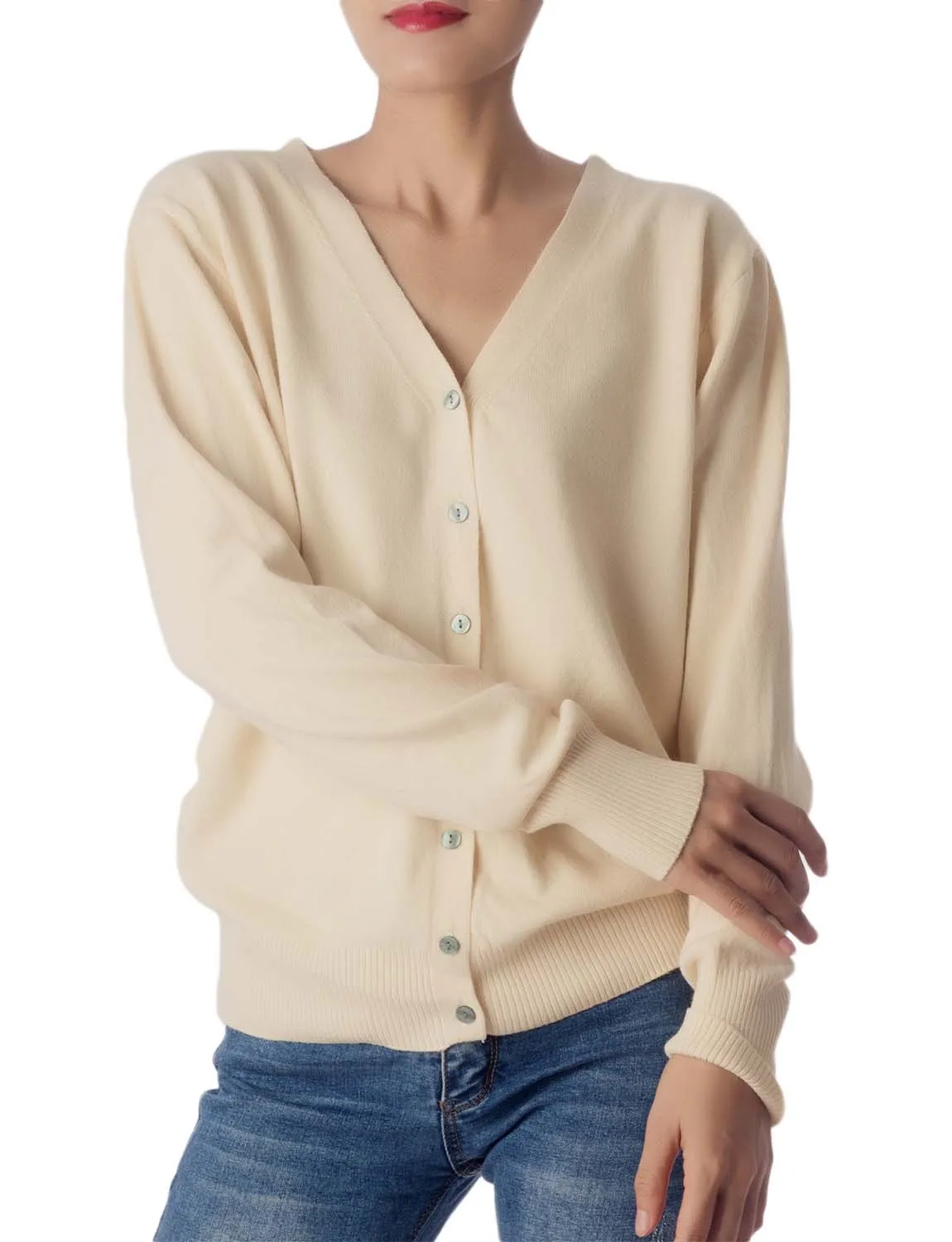 iB-iP Women's Fashion Button V-neck Sweater Ladys Lightweight Cardigan