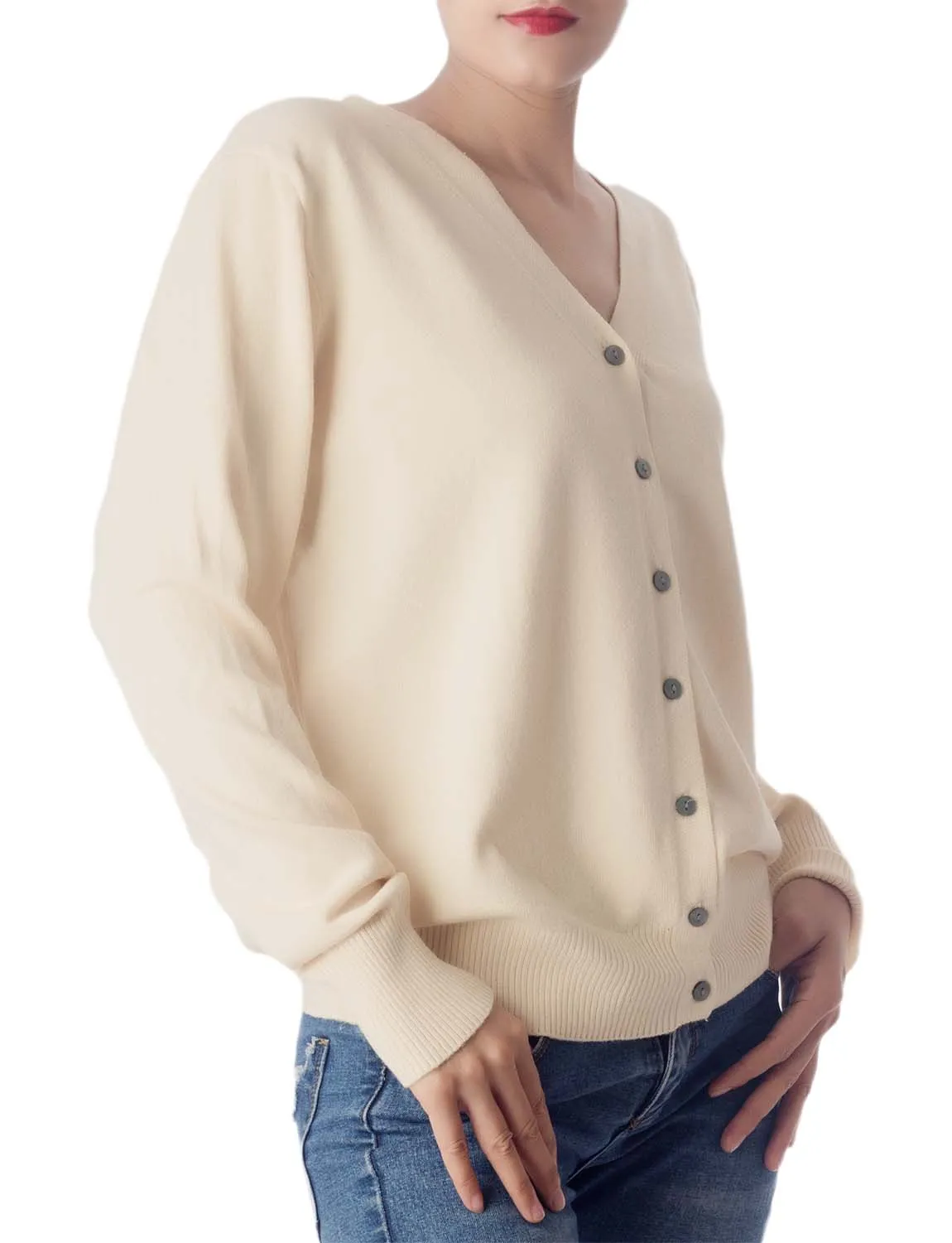 iB-iP Women's Fashion Button V-neck Sweater Ladys Lightweight Cardigan