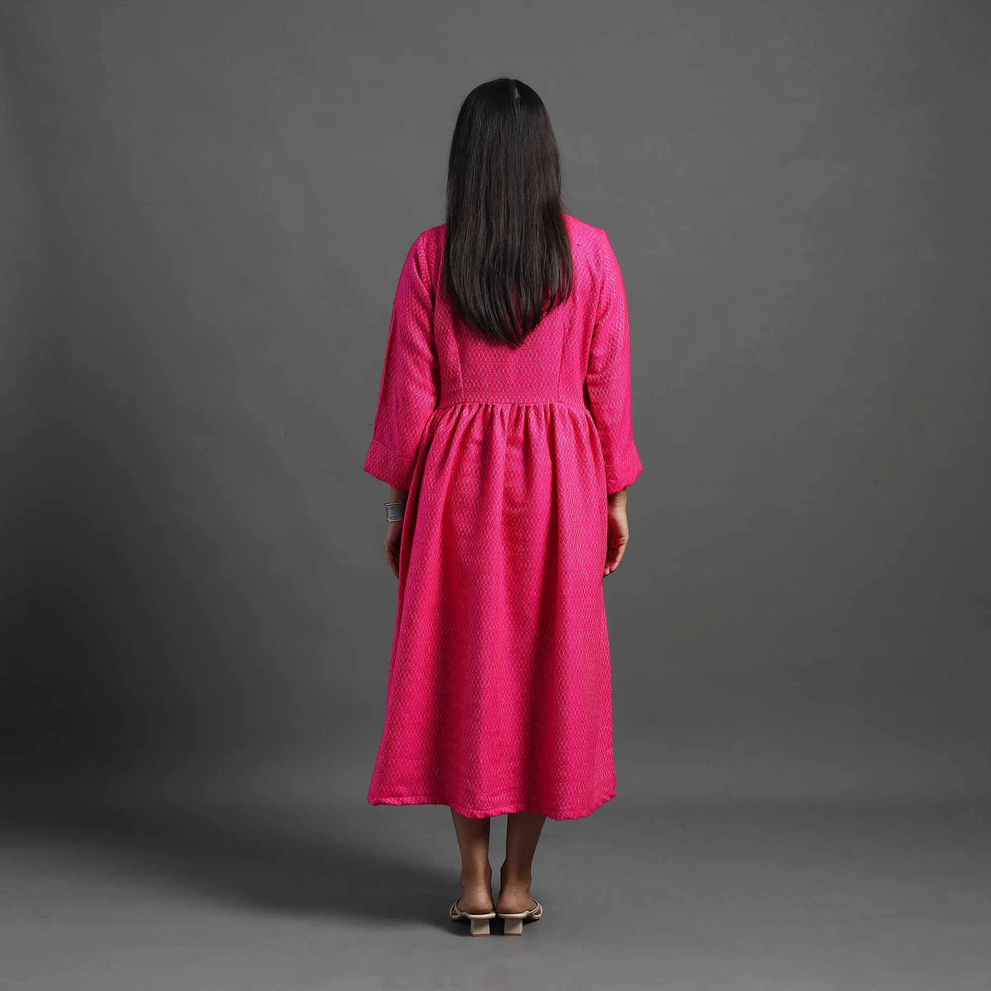 Inayat Hot Pink Plain Button Down Woollen Dress 10