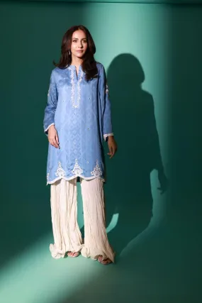 Insia Sohail - Sky blue - Blue - 3 Piece - cotton net