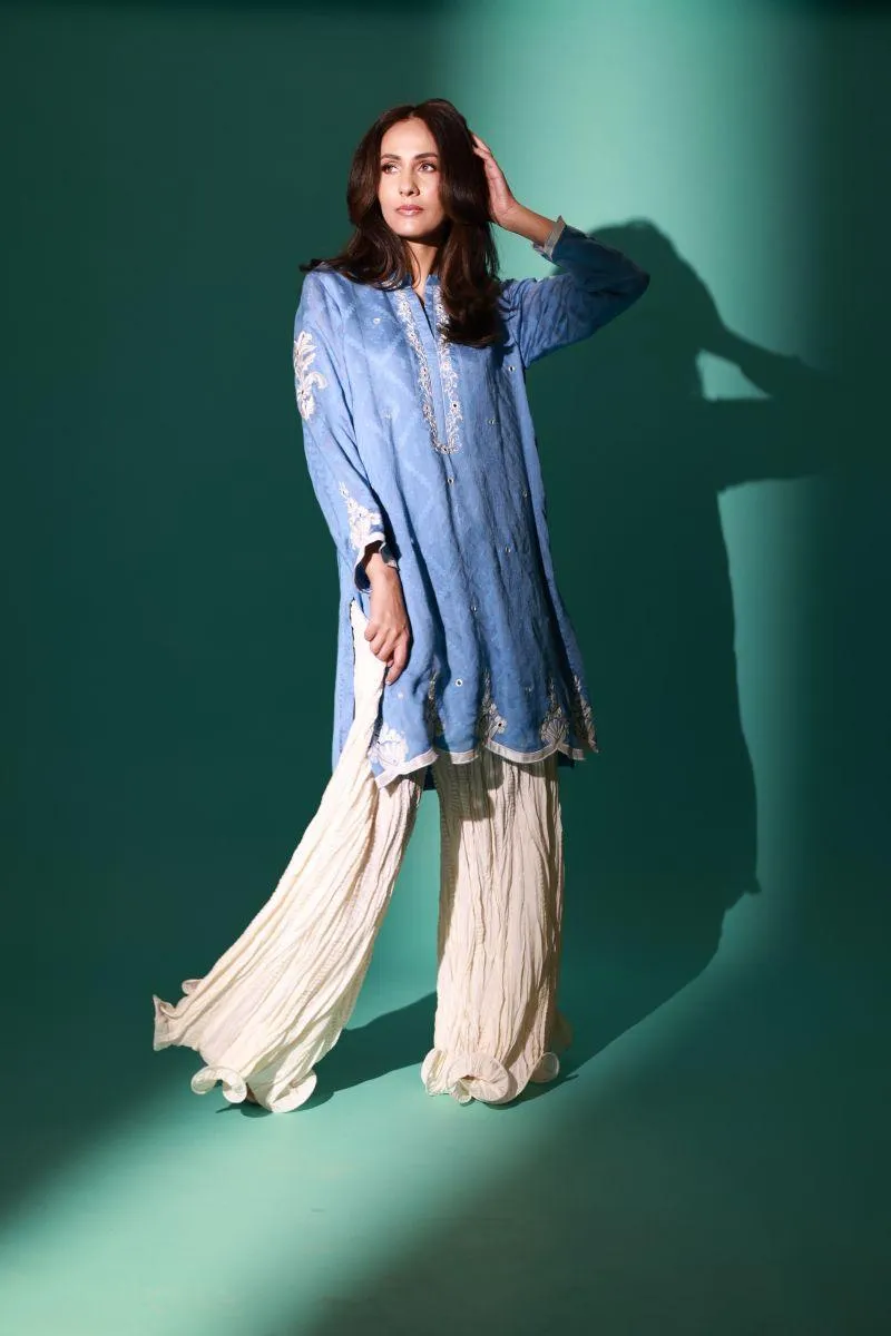 Insia Sohail - Sky blue - Blue - 3 Piece - cotton net