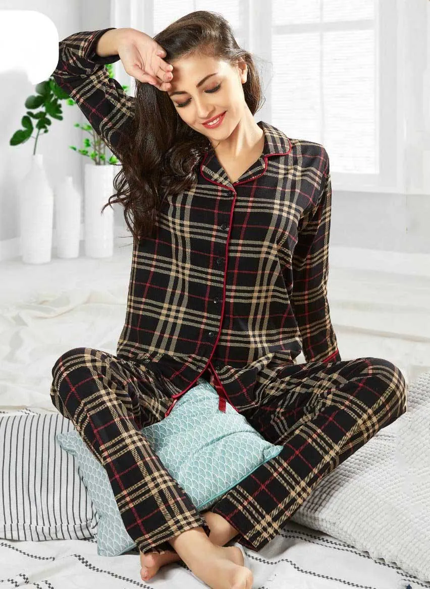 Intouch Check Winter Wear cotton night suit Set for ladies