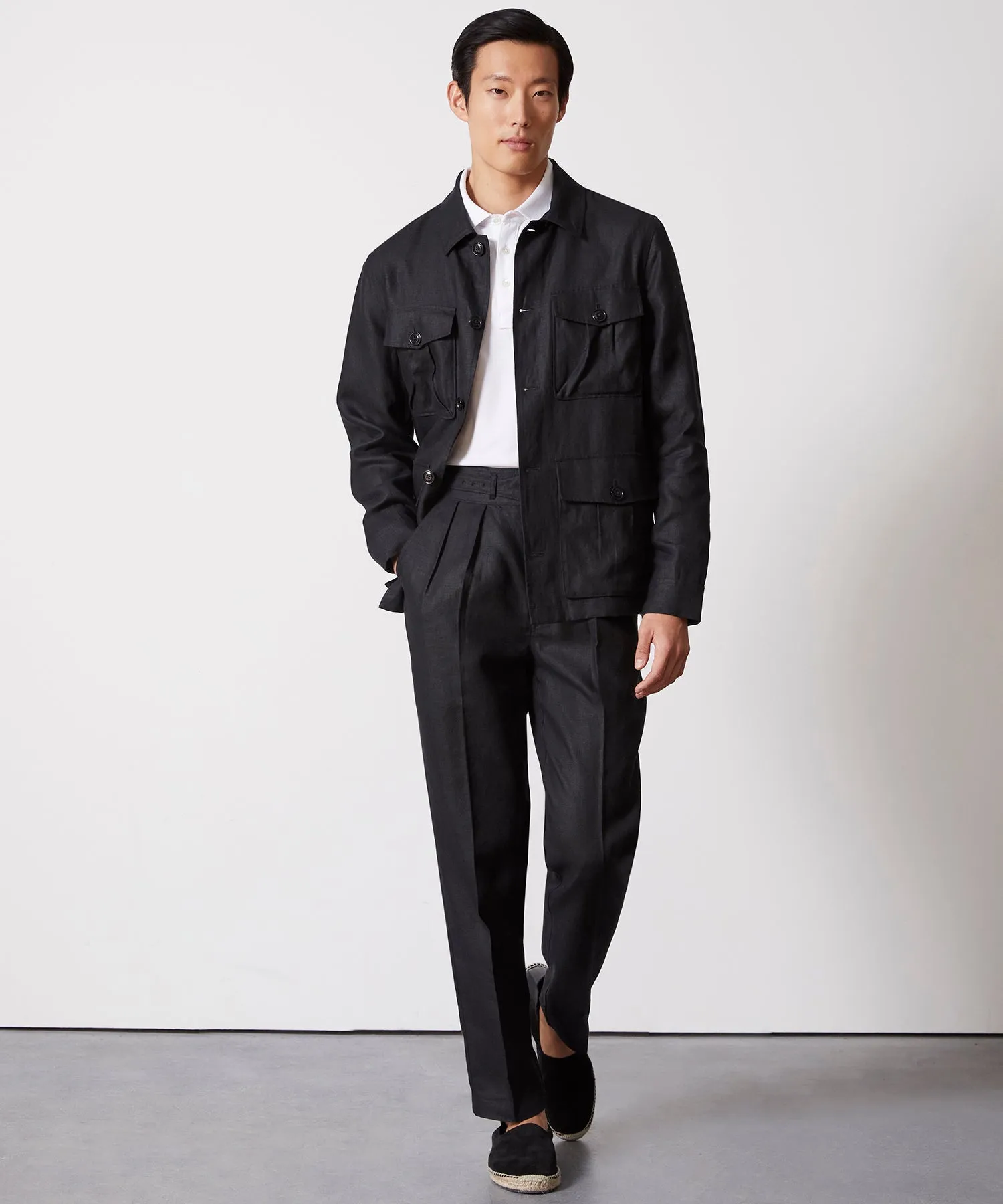 Irish Linen Field Jacket in Black