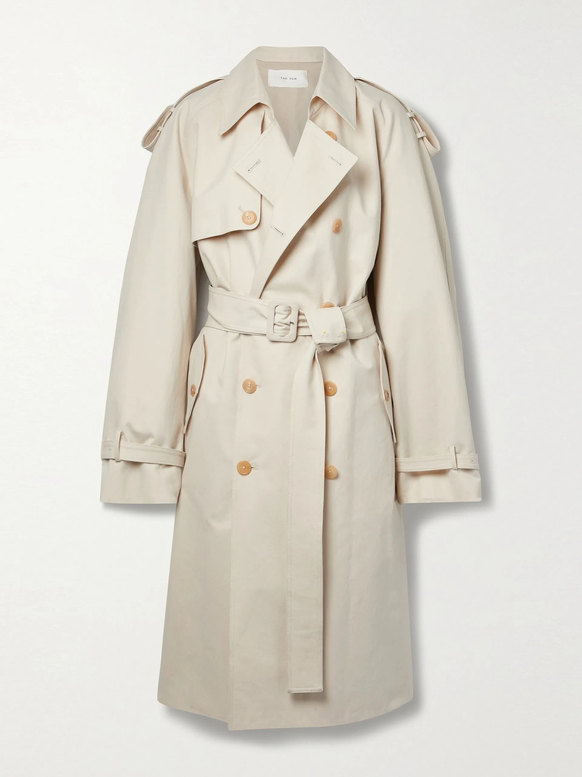 June double-breasted belted cotton and wool-blend trench coat