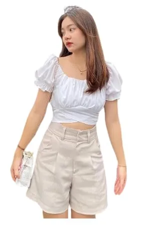 Khushi Enterprises Womens Cotton Blend Summer Off Shoulder Crop Tops (Small Short Sleeve White Top S)