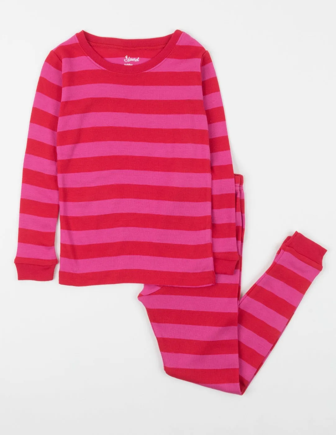 Kids Two Piece Red & Pink Stripes Pajamas