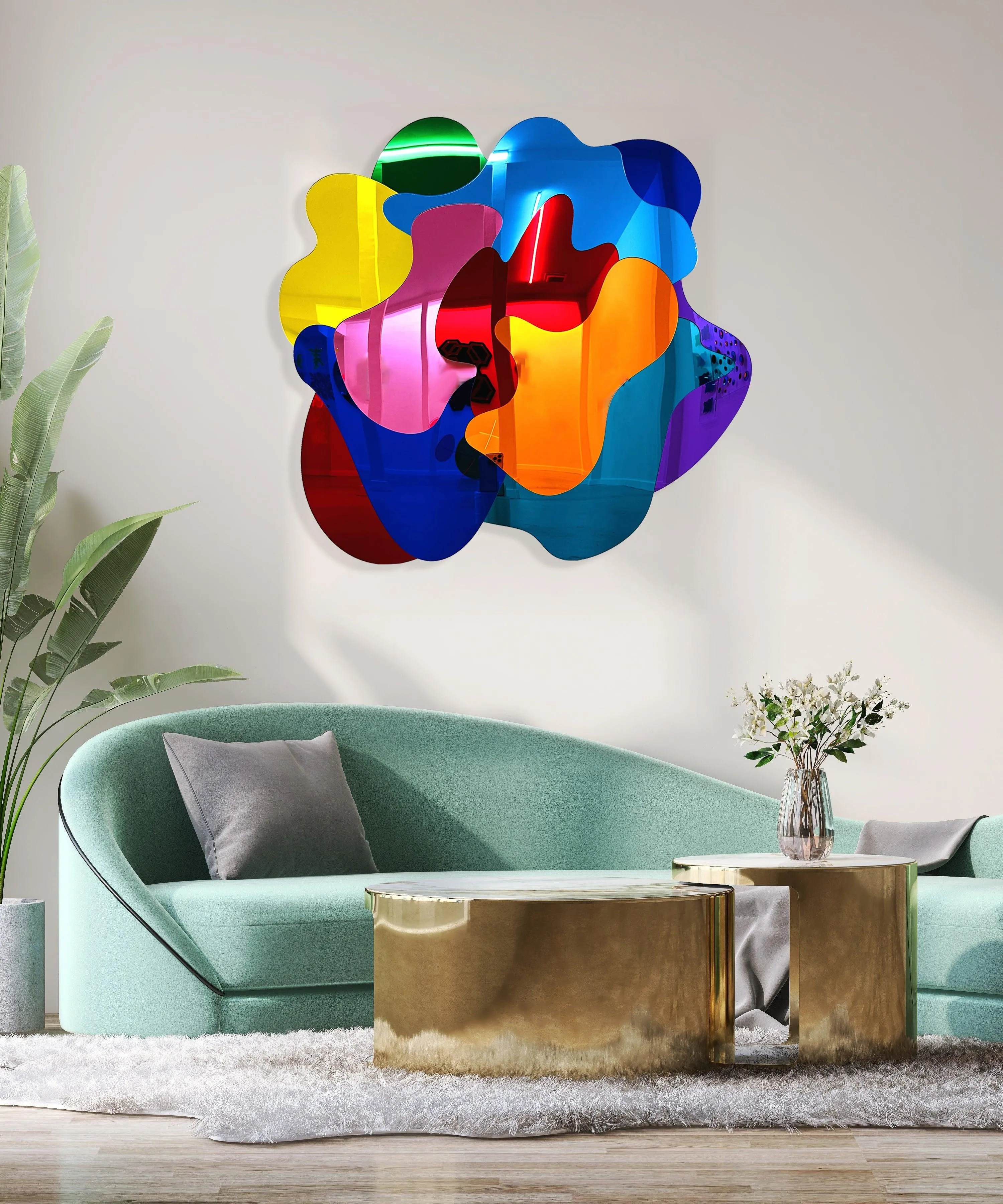 Large Mirrored Acrylic Multicolor Wall Art