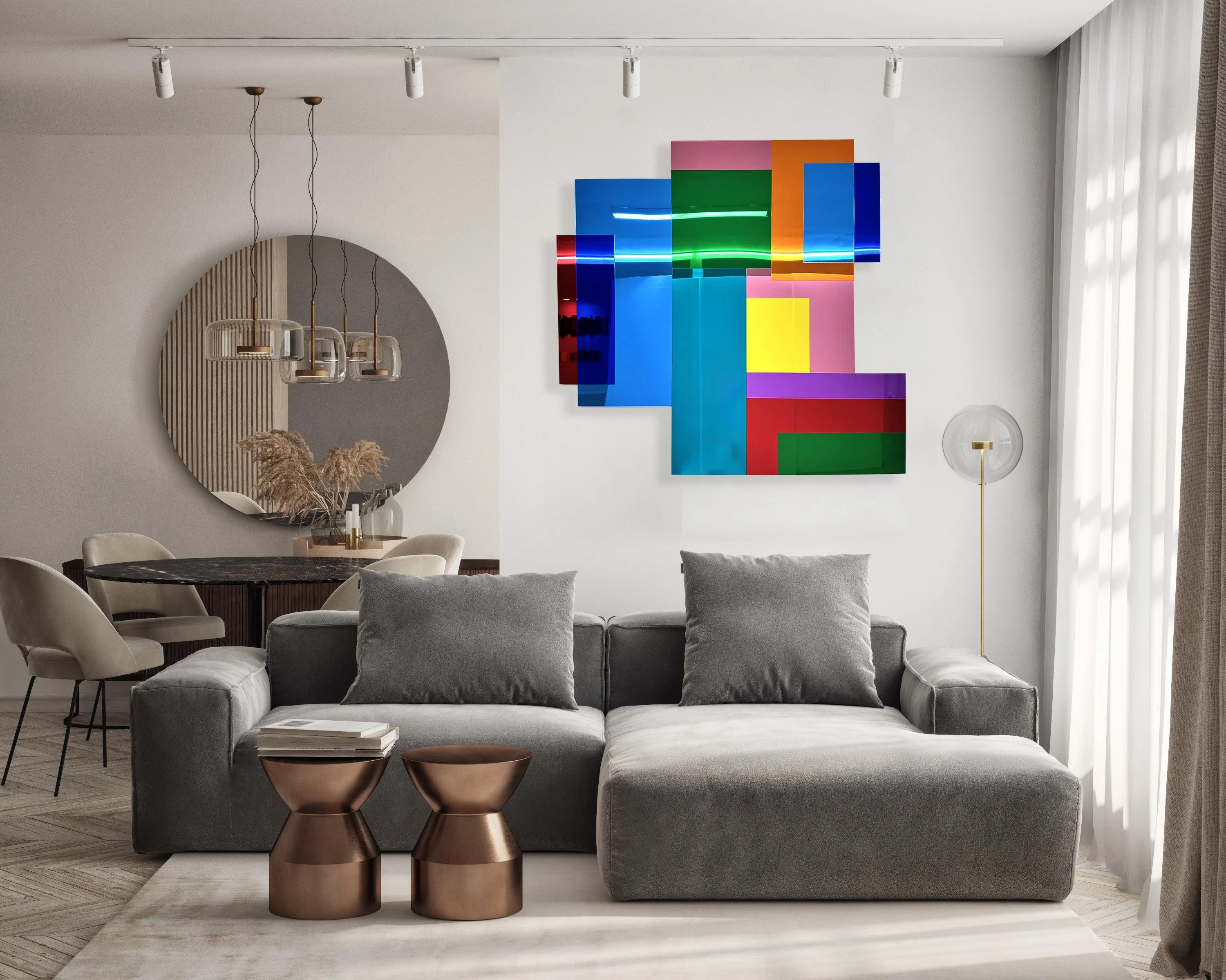 Large Mirrored Acrylic Spectrum Geometry Wall Art