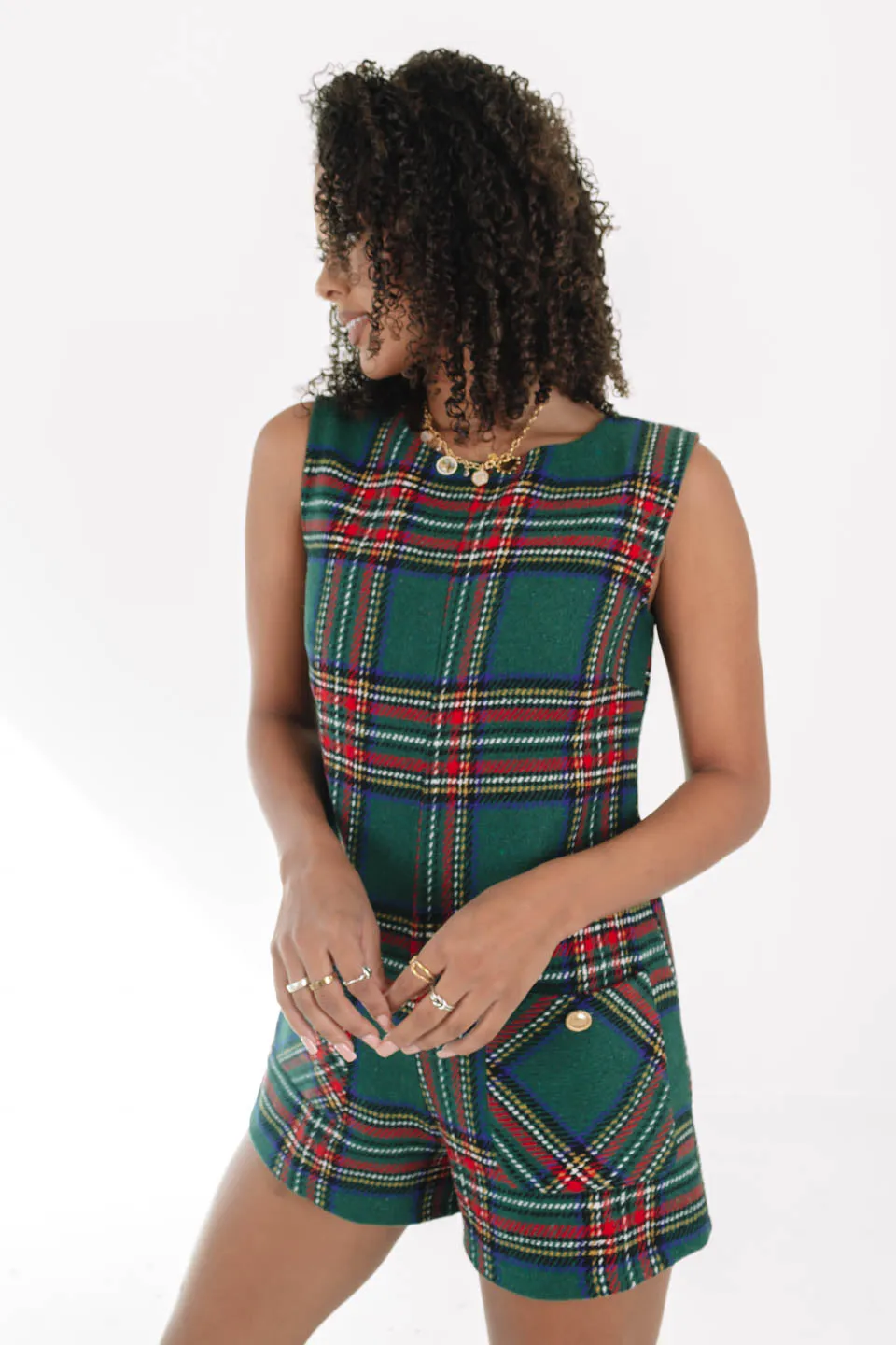 Let It Snow Romper - Green Plaid