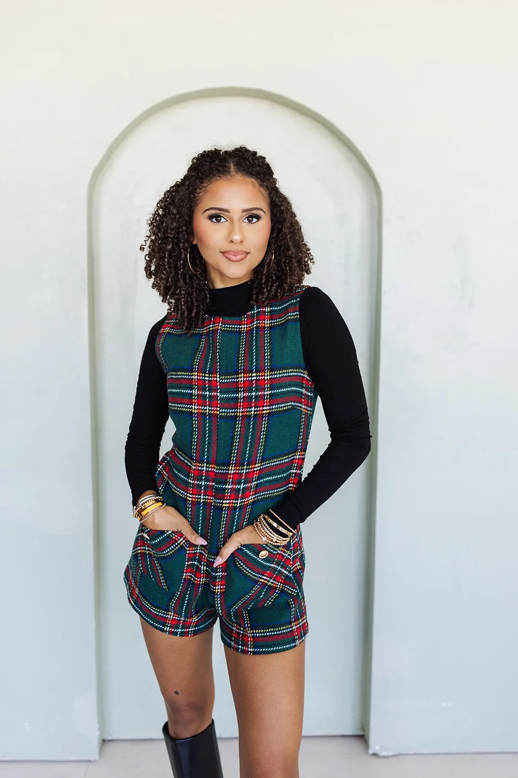 Let It Snow Romper - Green Plaid