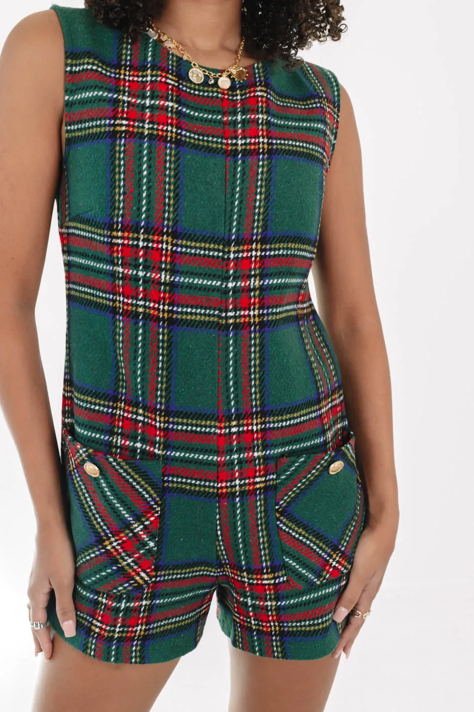 Let It Snow Romper - Green Plaid