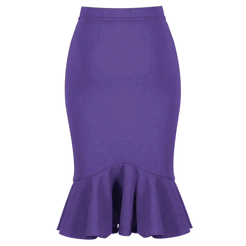 Lilac Peplum Hem Bodycon Stretch Pencil Skirt