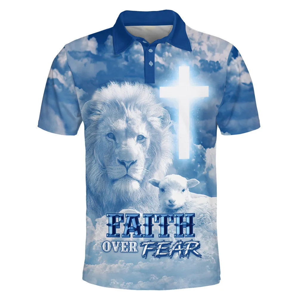 Lion And Lamb Faith Over Fear Polo Shirt - Christian Shirts & Shorts