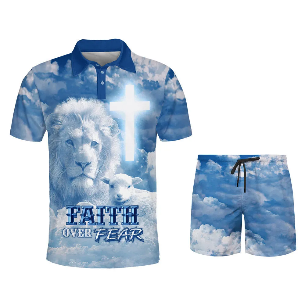 Lion And Lamb Faith Over Fear Polo Shirt - Christian Shirts & Shorts