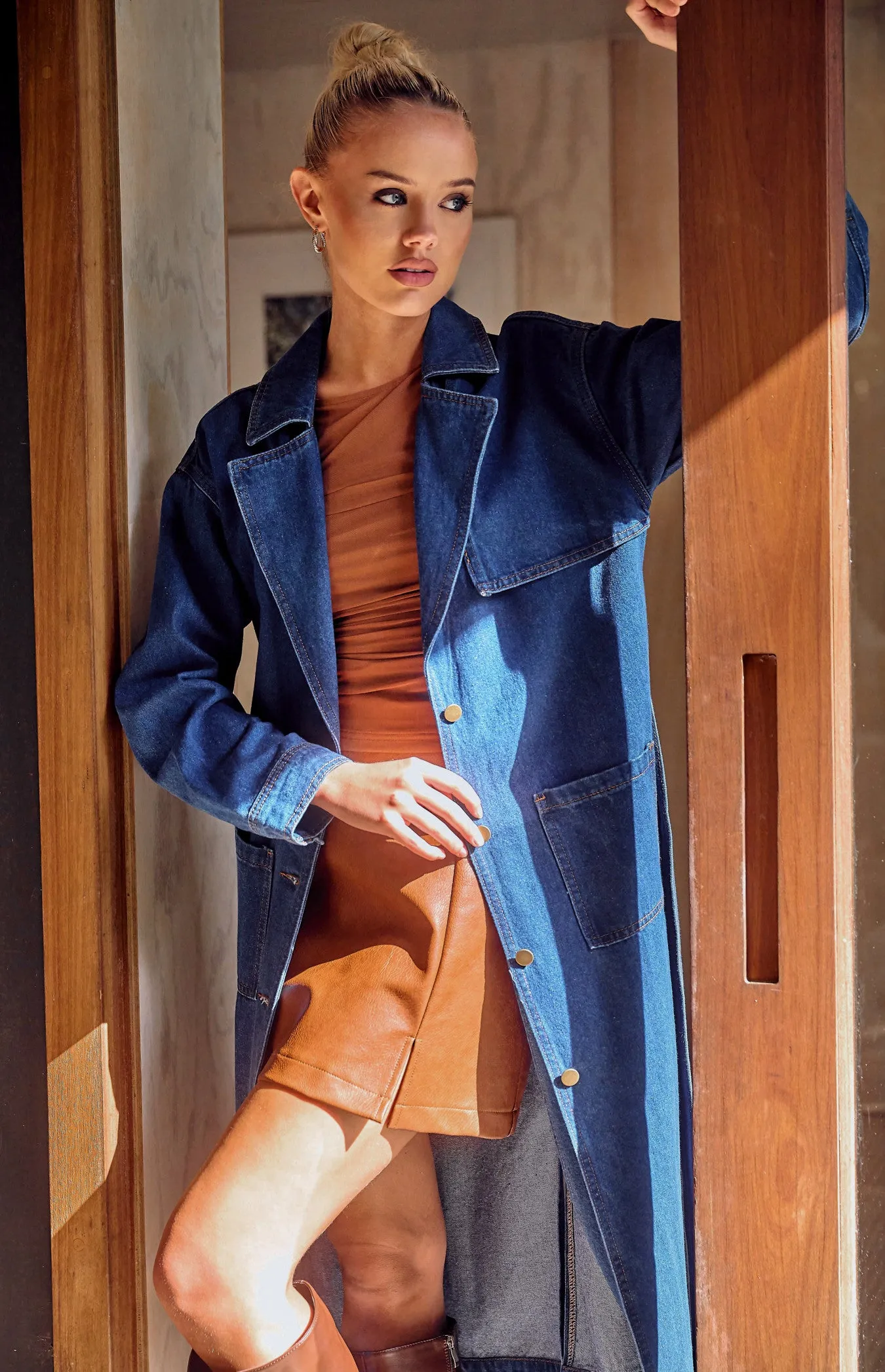 Long Denim Trench Coat