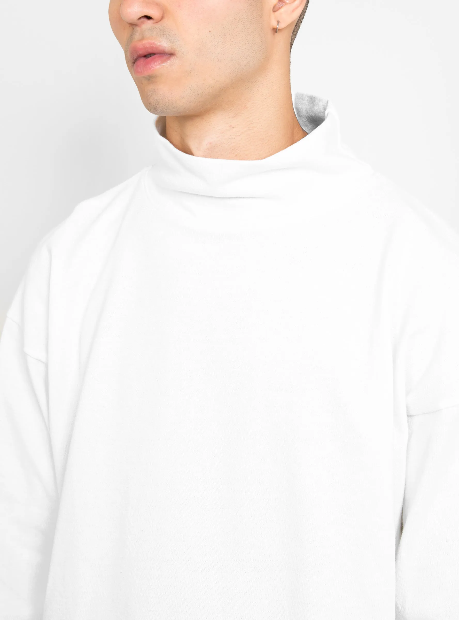 Long Sleeve High Neck Tee White