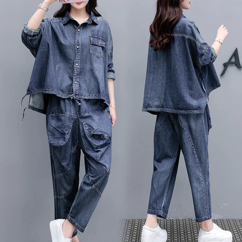 Loose Denim Pants Two-piece