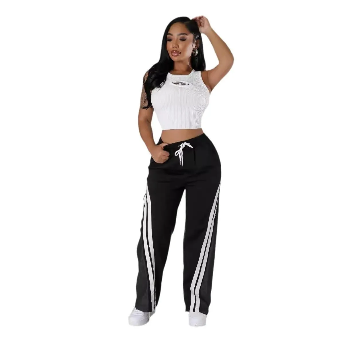 LovelyRLovely Women's Versatile Diagonal Striped Waist-tight Sweatpants