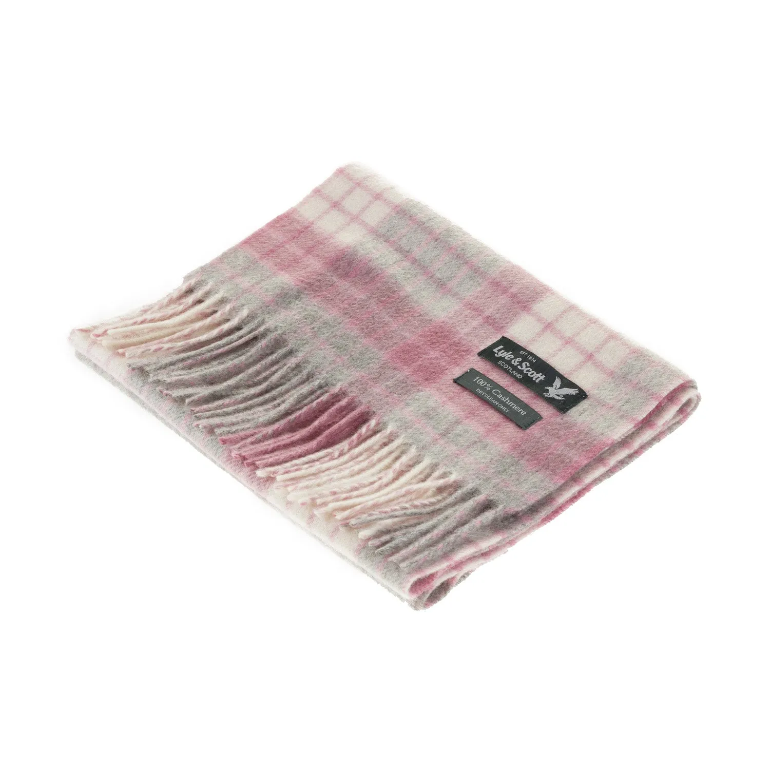 Lyle & Scott 100% Cashmere Scarf  Highlight Chequer - Beige/Pink