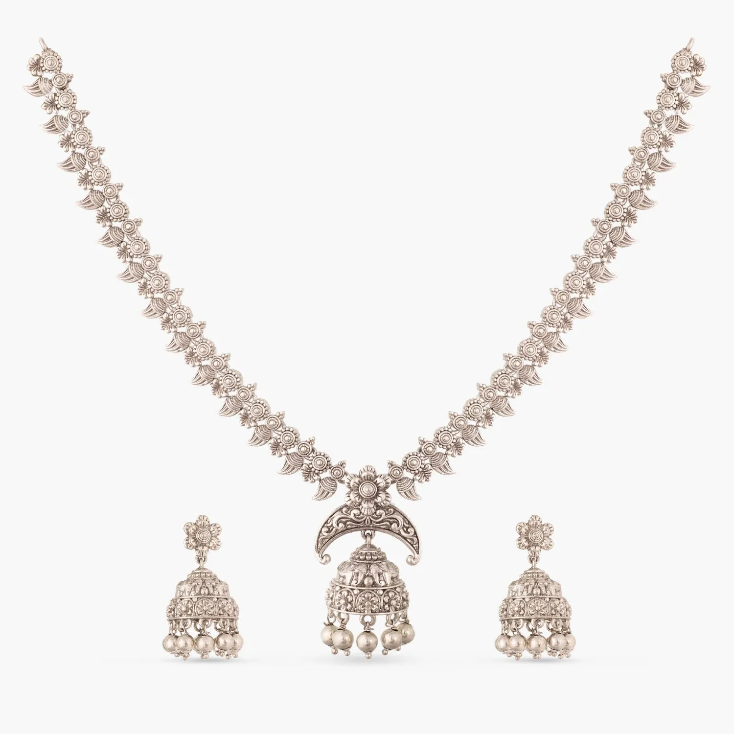 Maati Jhumki Floral Antique Oxidized Necklace Set