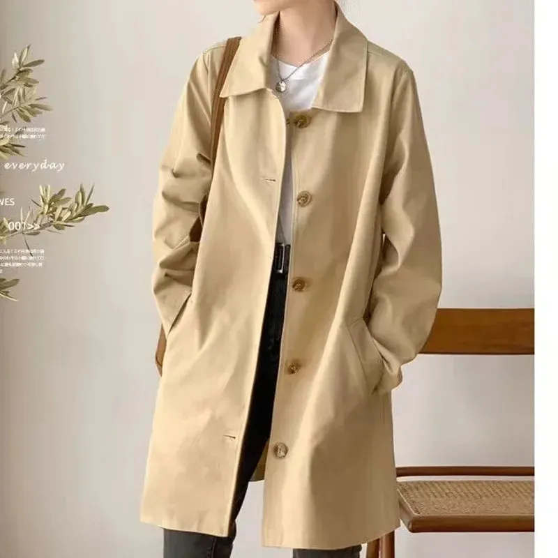 Medium-length Korean Style Trench Loose Fit Solid Color Versatile Spring Autumn Trendy Innerwear Coat