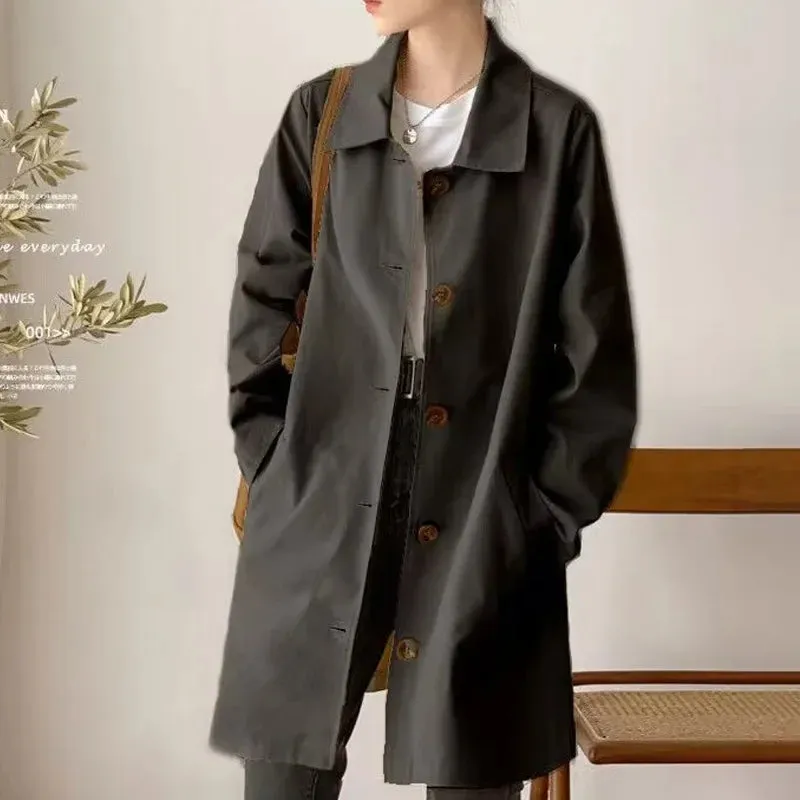 Medium-length Korean Style Trench Loose Fit Solid Color Versatile Spring Autumn Trendy Innerwear Coat