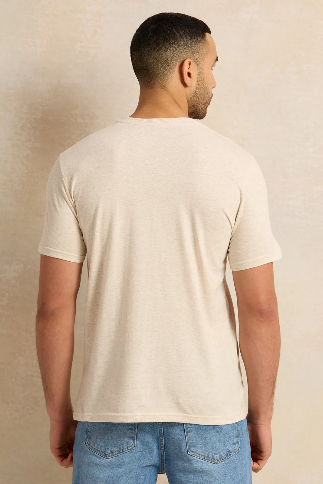 Men Beige Henley T-Shirt