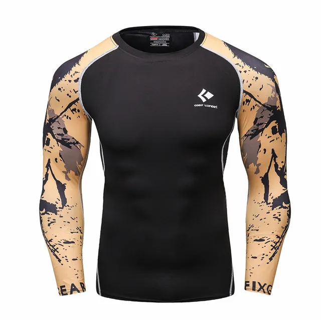 Men Compression Shirts MMA Rashguard Keep Fit Fitness Long Sleeves Base Layer Skin Tight Weight Lifting Elastic T Shirts Homme