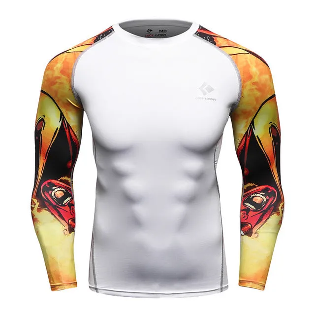 Men Compression Shirts MMA Rashguard Keep Fit Fitness Long Sleeves Base Layer Skin Tight Weight Lifting Elastic T Shirts Homme