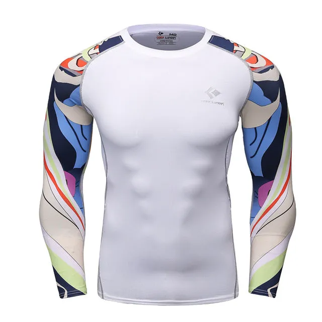 Men Compression Shirts MMA Rashguard Keep Fit Fitness Long Sleeves Base Layer Skin Tight Weight Lifting Elastic T Shirts Homme