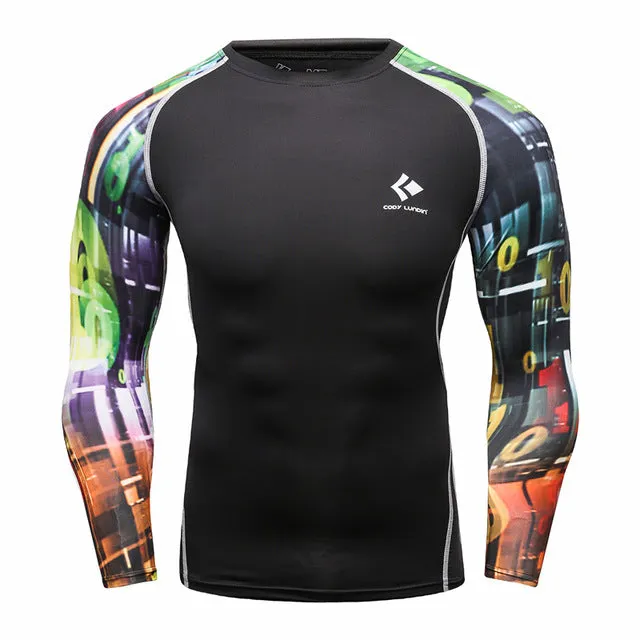 Men Compression Shirts MMA Rashguard Keep Fit Fitness Long Sleeves Base Layer Skin Tight Weight Lifting Elastic T Shirts Homme