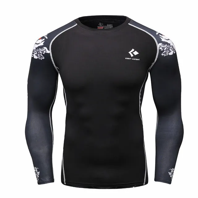 Men Compression Shirts MMA Rashguard Keep Fit Fitness Long Sleeves Base Layer Skin Tight Weight Lifting Elastic T Shirts Homme