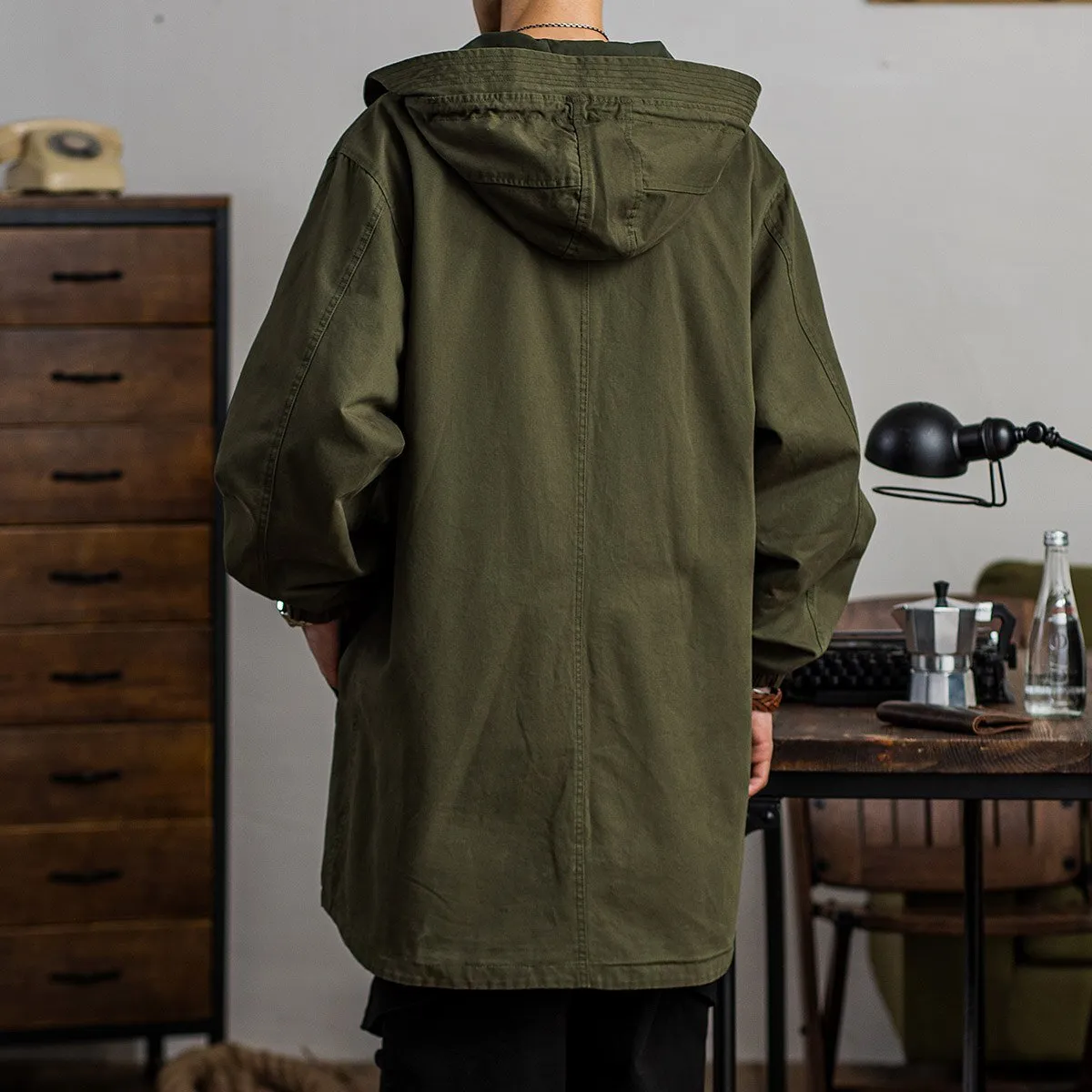 Mens Military Tactical Hooded Trench Coat