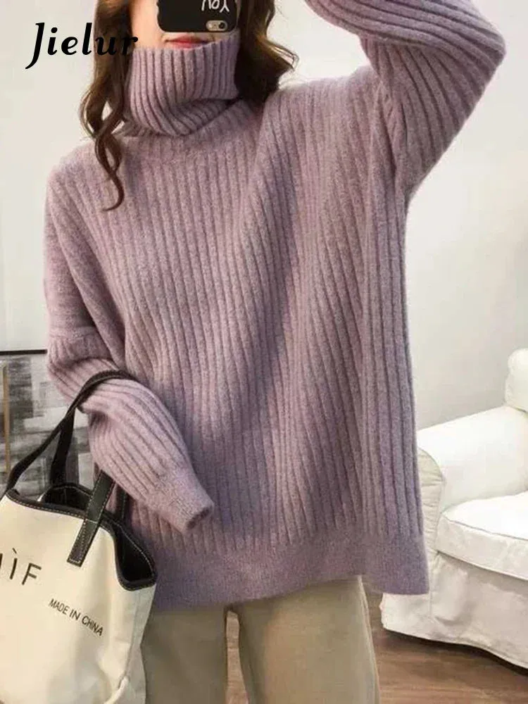 Metaversmall 9 Colors Turtleneck Loose Sweater Women Autumn Winter Knitted Top Solid Color Pullovers Long Sleeve Casual Blue Sweaters