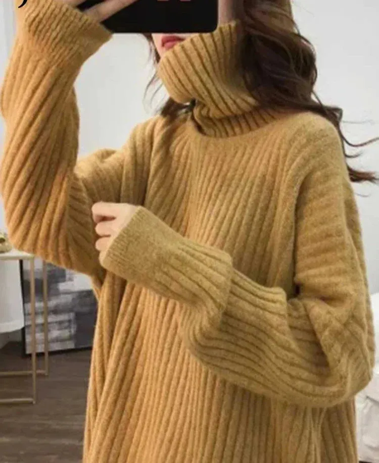 Metaversmall 9 Colors Turtleneck Loose Sweater Women Autumn Winter Knitted Top Solid Color Pullovers Long Sleeve Casual Blue Sweaters