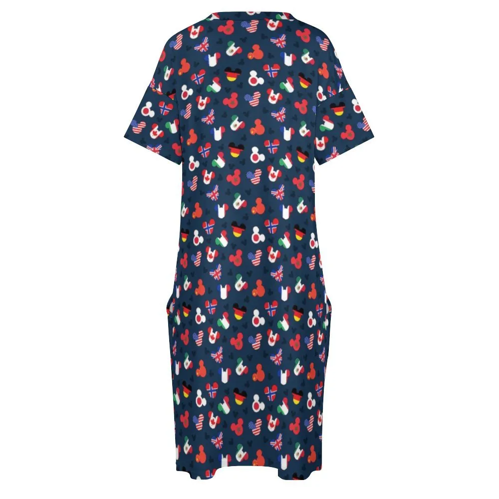 Mickey Flags Women's V-neck Loose Dress With Pockets