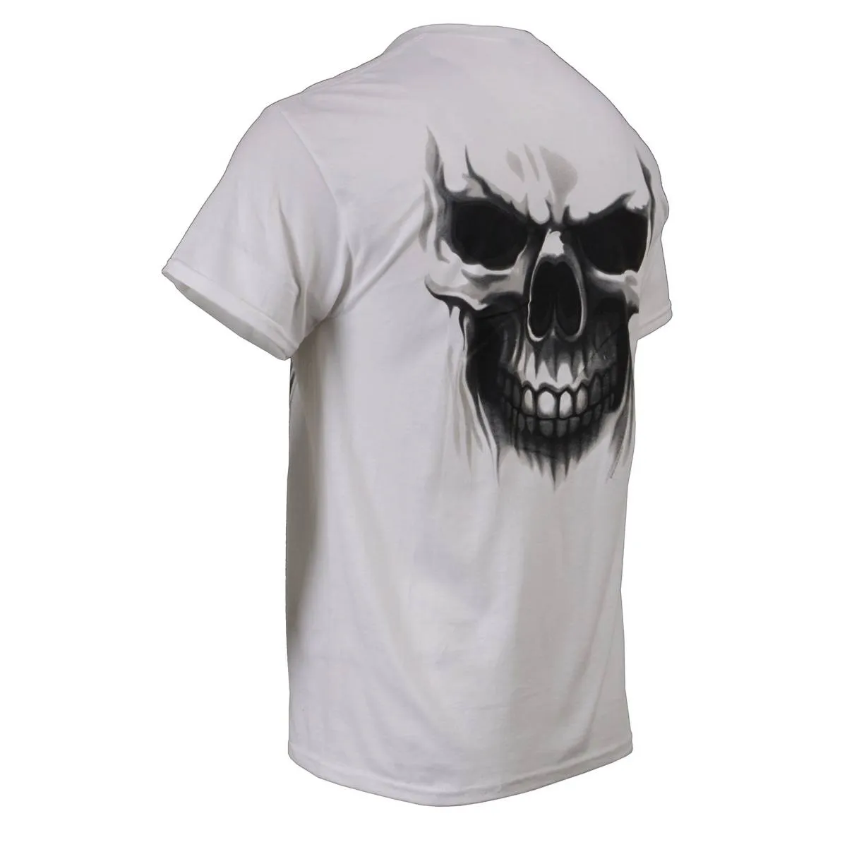 Milwaukee Leather MPMH116001 Men's 'Ghost' Skull Double Sided White Printed T-Shirt