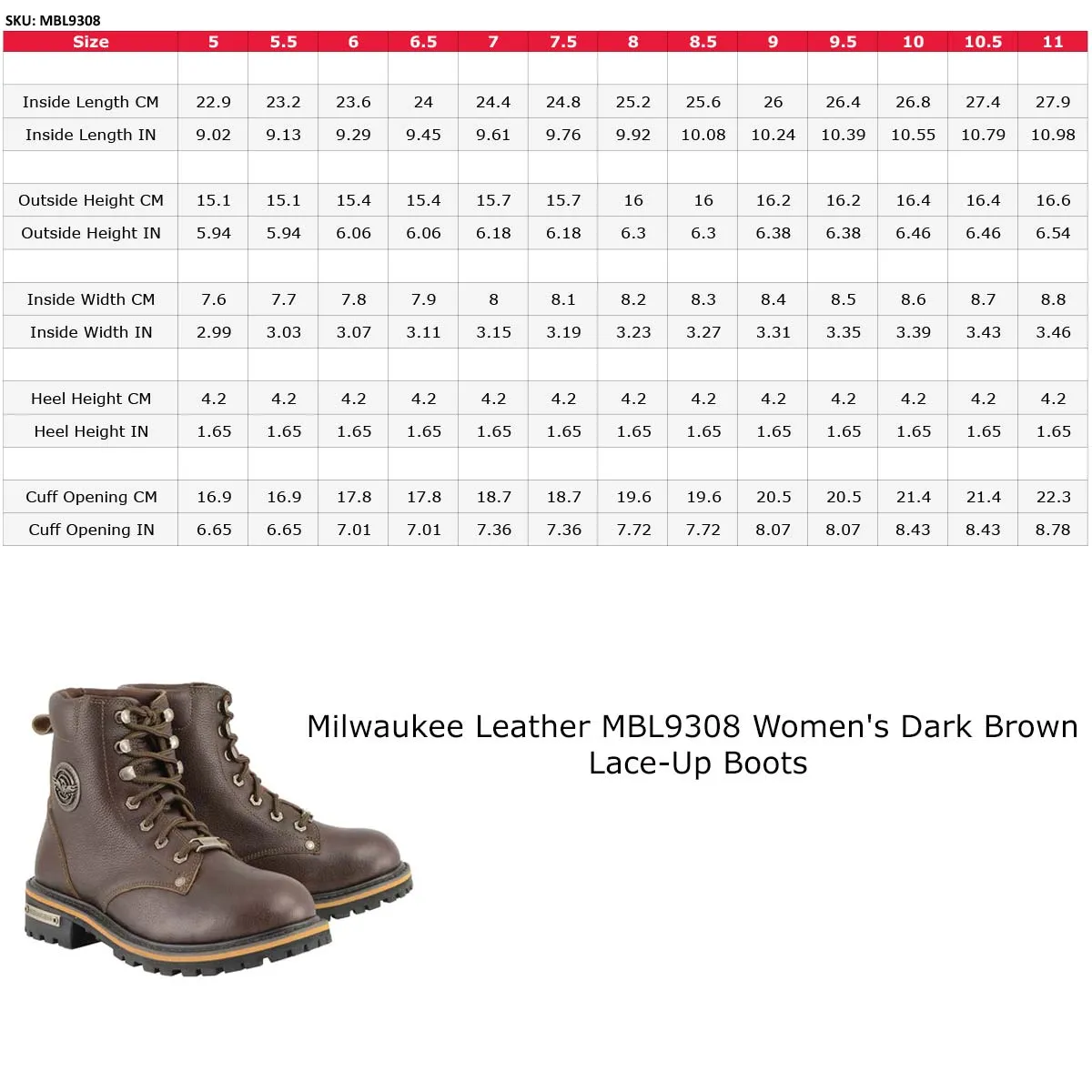 Milwaukee Leather Women's Dark Brown Leather Outdoors Lace-Up Boots for Bikers Casual MBL9308