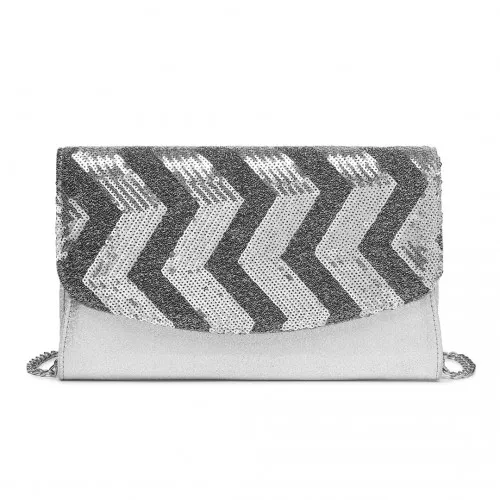 Miss Lulu Gorgeous Sequins Evening Clutch Bag - Silver Chain Shoulder Bag for Parties & Events