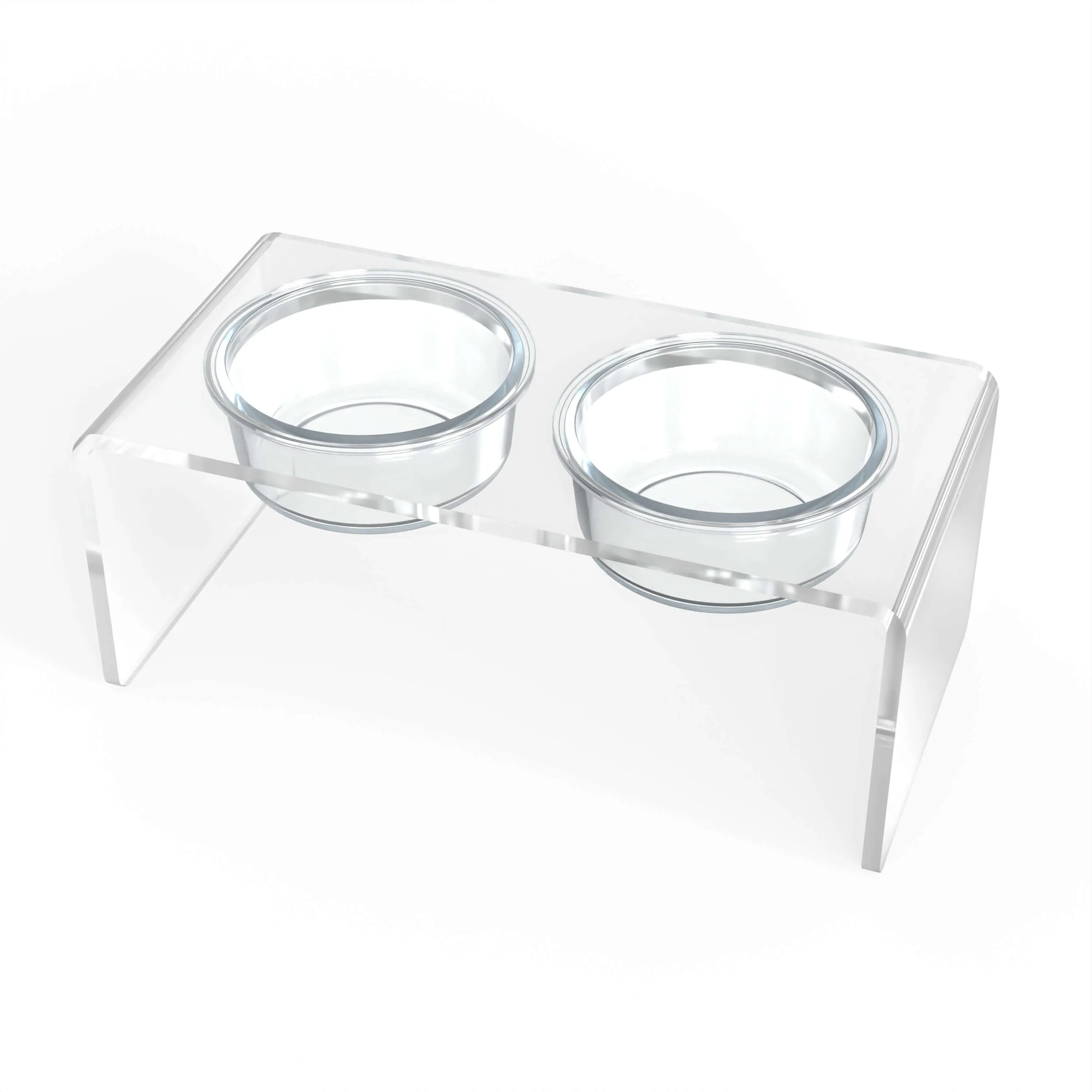 Modern Acrylic Glass Bowl Feeders, Standard Style, Double Bowl